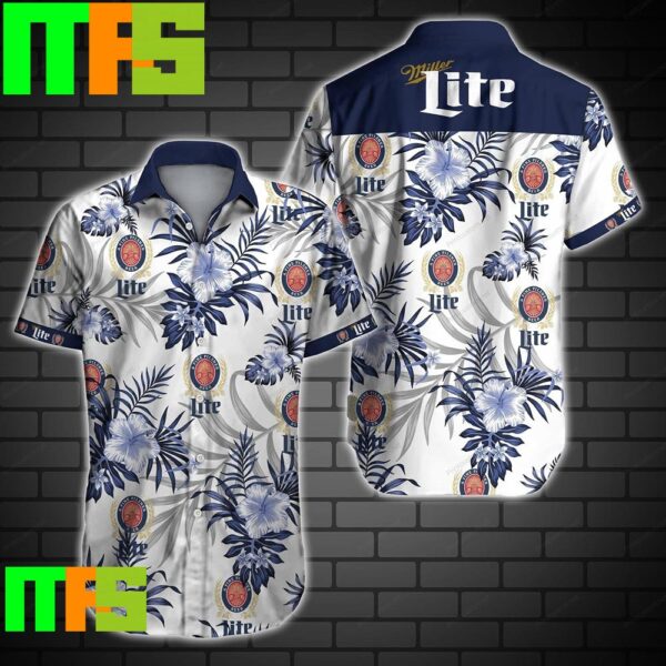 Miller Lite Hibiscus Flower Pattern White Blue Hawaiian Shirt Gifts For Men And Women Hawaiian Shirt
