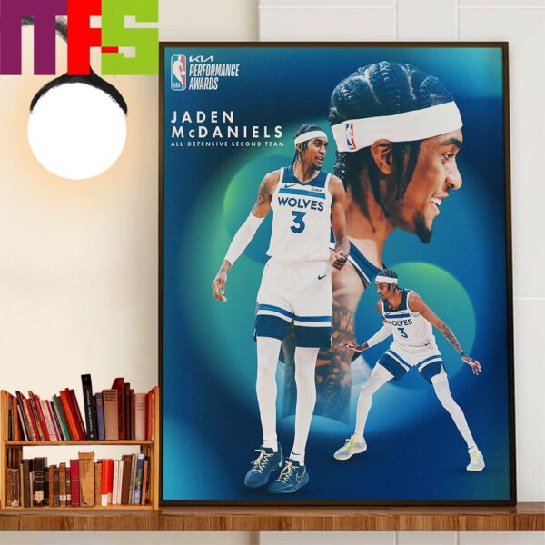 Minnesota Timberwolves Jaden McDaniels 2024 All-Defensive Second Team NBA Performance Awards Home Decorations Wall Art Poster Canvas