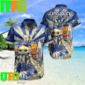 NCAA Navy Midshipmen Baby Yoda Tiki Flower Hawaiian Shirt Gifts For Men And Women Hawaiian Shirt