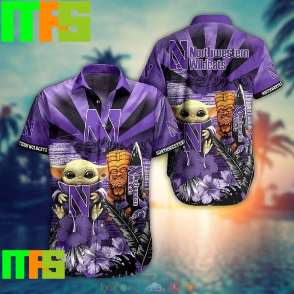 NCAA Northwestern Wildcats Baby Yoda Trendy Aloha Hawaiian Shirt Gifts For Men And Women Hawaiian Shirt
