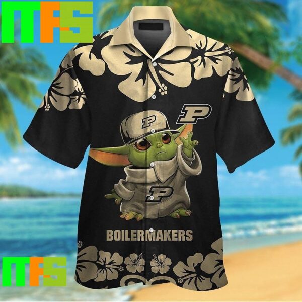 NCAA Purdue Boilermakers Baby Yoda Gold Black Trendy Aloha Hawaiian Shirt Gifts For Men And Women Hawaiian Shirt