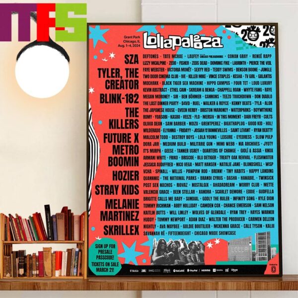 Official Poster Lollapalooza Berlin at Grant Park Chicago IL August 1-4 2024 Home Decor Poster Canvas