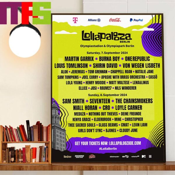 Official Poster Lollapalooza Berlin at Olympiastadion And Olympiapark Berlin September 7th-8th 2024 Home Decor Poster Canvas