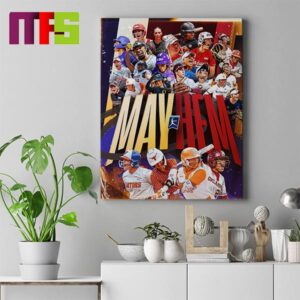 Official Poster NCAA Softball Road To 2024 WCWS Let The Mayhem Begin Home Decor Poster Canvas