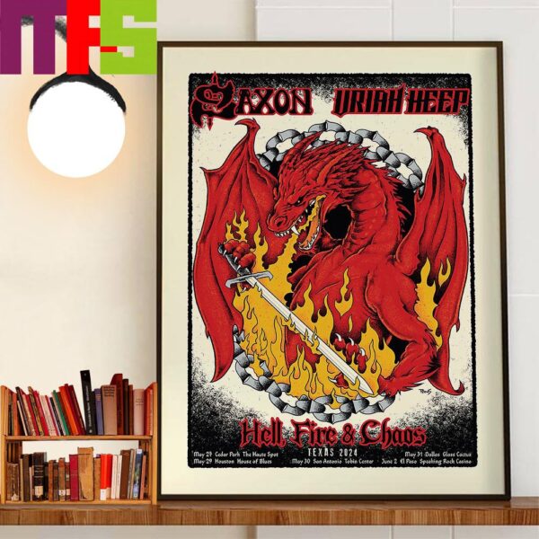 Saxon And Uriah Heep Hell Fire And Chaos In Texas 2024 With Limited-Edition Poster Home Decorations Wall Art Poster Canvas