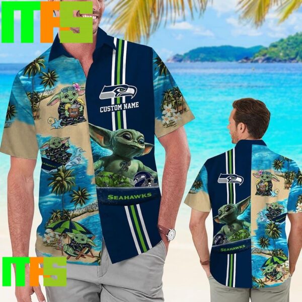 Seattle Seahawks Baby Yoda Name Personalized Tropical Aloha Hawaiian Shirt Gifts For Men And Women Hawaiian Shirt