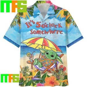 Star Wars Baby Yoda In The Beach Its 5 OClock Tropical Aloha Hawaiian Shirt Gifts For Men And Women Hawaiian Shirt