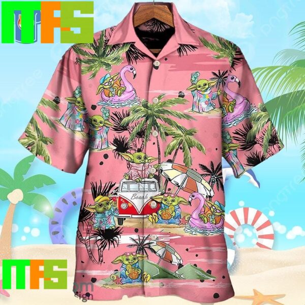 Star Wars Cartoon Baby Yoda Pink Gift For Star Wars Movie Fans Tropical Aloha Hawaiian Shirt Gifts For Men And Women Hawaiian Shirt