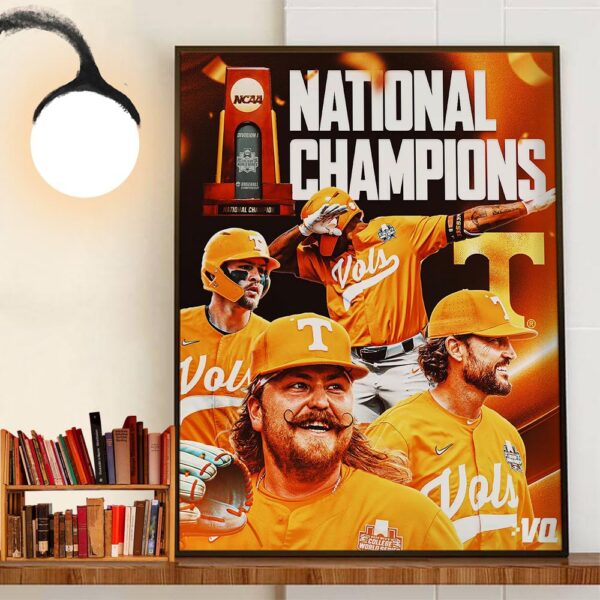 2024 National Champions NCAA Mens College World Series Are Tennessee Volunteers Baseball Decor Wall Art Poster Canvas