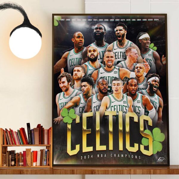 Banner 18 Boston Celtics Are 2024 NBA Champions Wall Art Decor Poster Canvas