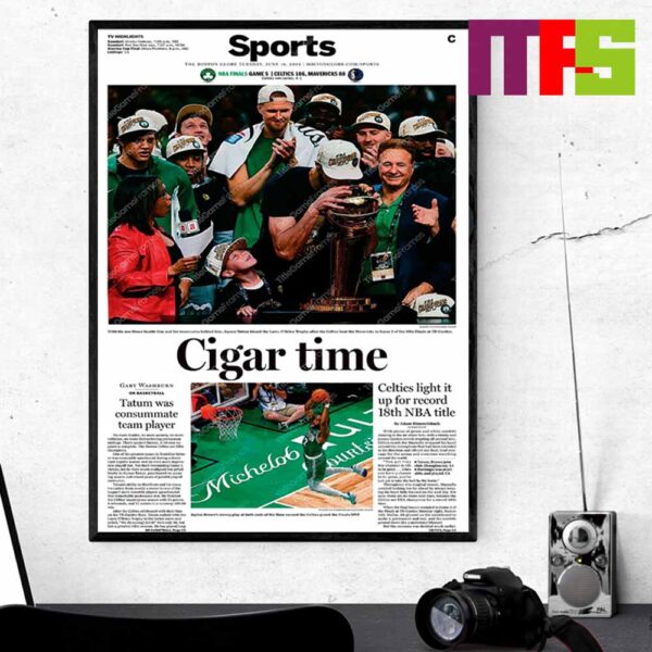 Boston Celtics 2024 NBA Champions Glory Cigar Time Framed Commemorative Newspaper Home Decor Poster Canvas