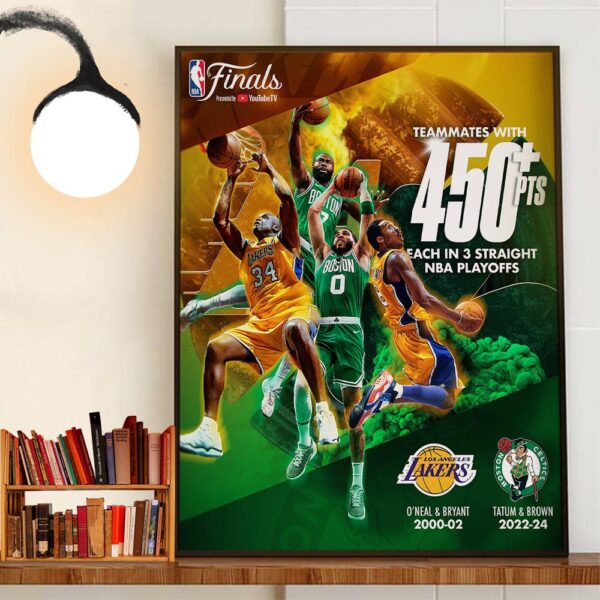 Boston Celtics Star Duo Jayson Tatum And Jaylen Brown Teammates With 450 Pts Each In 3 Straight NBA Playoffs Wall Art Decor Poster Canvas