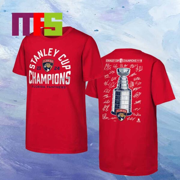 Florida Panthers 2024 Stanley Cup Champions Signature Roster Two Sided T-Shirt