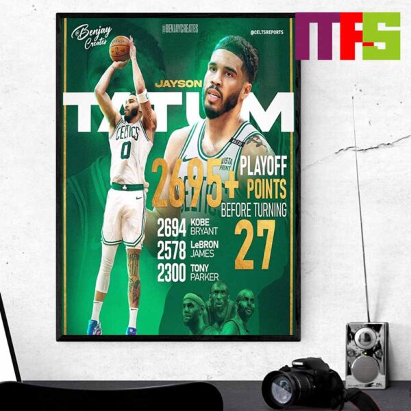 Jayson Tatum The Most Playoff Points Scored Before Turning 27 In NBA History Home Decor Poster Canvas