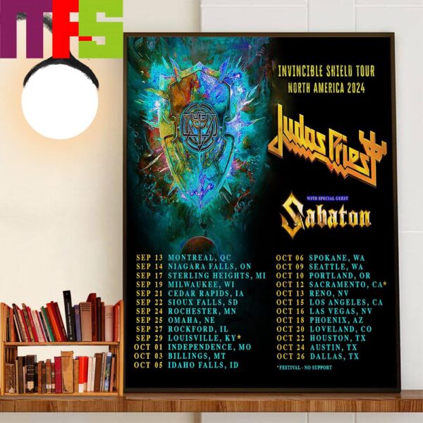 Judas Priest Invincible Shield Tour North America 2024 With Special Guest Sabaton For September And October 2024 Decor Wall Art Poster Canvas