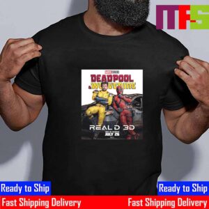 Marvel Studios Deadpool And Wolverine RealD 3D Official Poster July 26th 2024 Essential T-Shirt Marvel Studios Deadpool And Wolverine RealD 3D Official Poster July 26th 2024 Essential T-Shirt