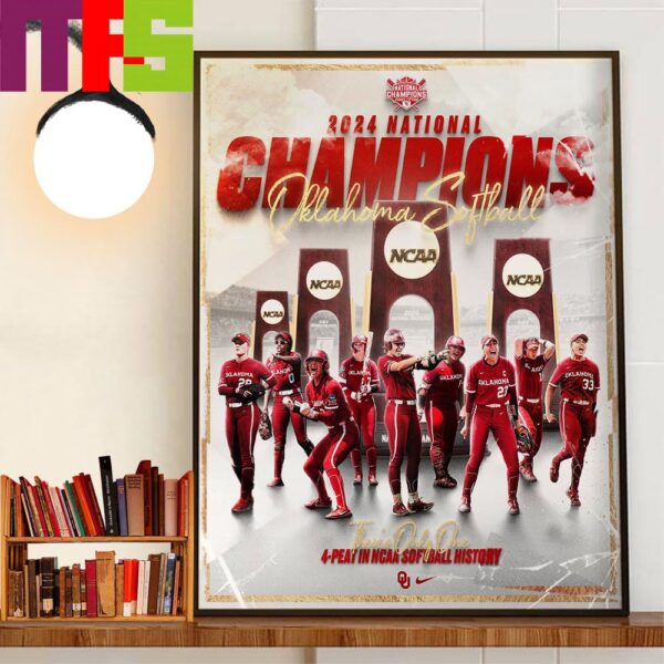 Oklahoma Softball 2024 National Champions 4-Peat in NCAA Softball Womens College World Series History Decor Wall Art Poster Canvas