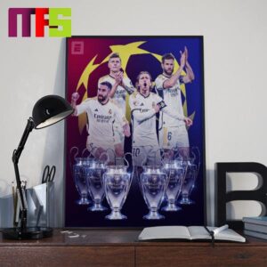 Real Madrid Lift 15th Champions League 2024 Win Over Borussia Dortmund Home Decor Poster Canvas