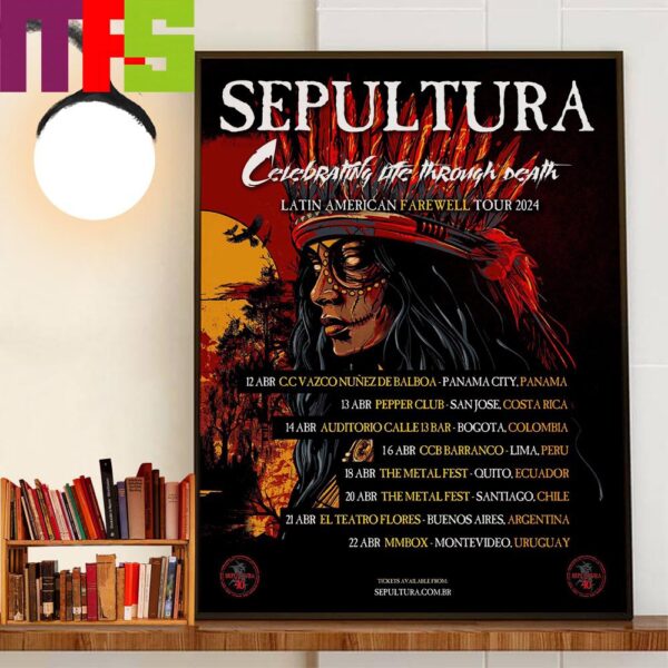 Sepultura Celebrating Life Through Death Latin America Farewell Tour 2024 Decor Wall Art Poster Canvas