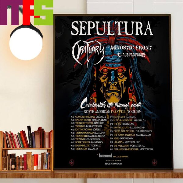 Sepultura Celebrating Life Through Death North America Farewell Tour 2024 Decor Wall Art Poster Canvas