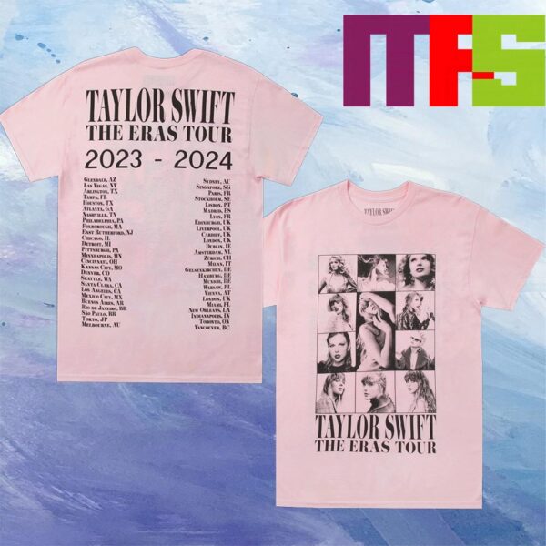 Taylor Swift The Eras Tour US Dates Photos Of Taylor Swift Printed On Front Tour Locations Printed On Back Two Sided T-Shirt