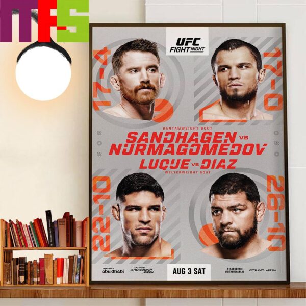 UFC Fight Night For Bantamweight Bout And Welterweight Bout August 3rd 2024 At UFC Abu Dhabi Decor Wall Art Poster Canvas