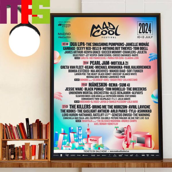 2024 Mad Cool Festival Line Up July 10-13 At Madrid Spain Wall Decor Poster Canvas