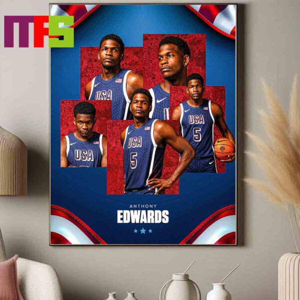 Anthony Edwards USA Team Basketball Paris Olympics 2024 USABMNT Decor Poster Canvas