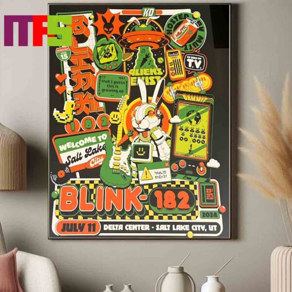 Blink-182 At Delta Center Salt Lake City Utah One More Time Tour 2024 On July 11th Home Decor Poster Canvas