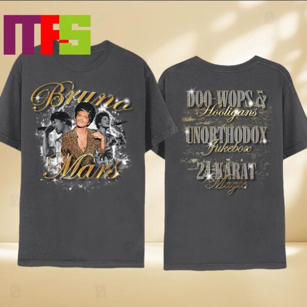 Bruno Mars 2024 Tour Doo Wops And Hooligans Unorthodox Jukebox 24 Karat Magic Bootleg Two Sided T-Shirt