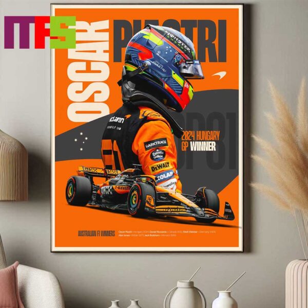 Congrats To Oscar Piastri McLaren F1 Team Winner Hungarian GP 2024 His First Ever F1 Win Home Decor Poster Canvas