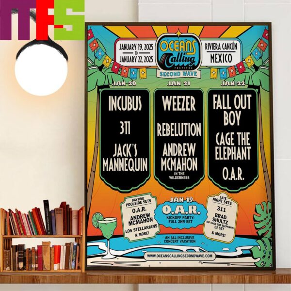 Incubus At Oceans Calling Festival Second Wave Riviera Cancun Mexico January 19th to January 22nd 2025 Decor Wall Art Poster Canvas