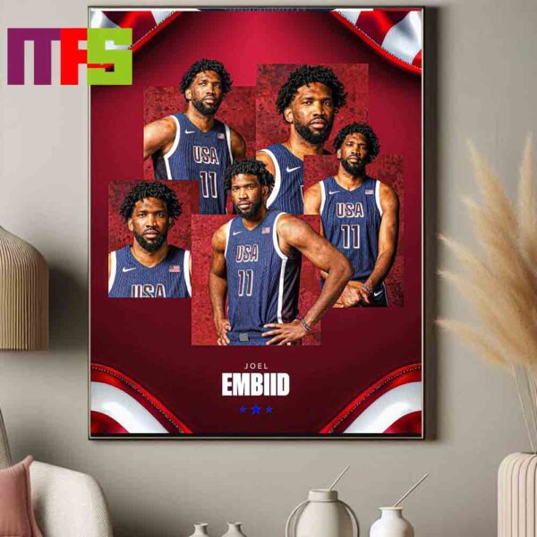 Joel Embiid USA Team Basketball Paris Olympics 2024 USABMNT Decor Poster Canvas