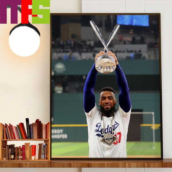 Los Angeles Dodgers Teoscar Hernandez With The 2024 MLB Home Run Derby Trophy And Chain Decor Wall Art Poster Canvas