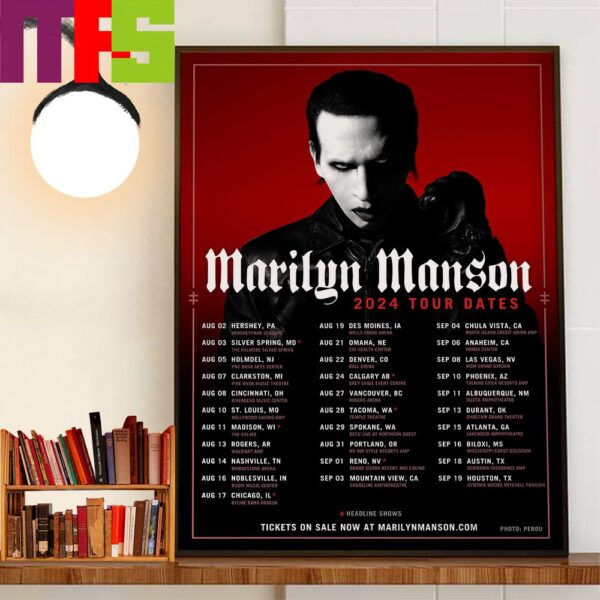 Marilyn Manson August And September 2024 Tour Dates Official Poster Decor Wall Art Poster Canvas