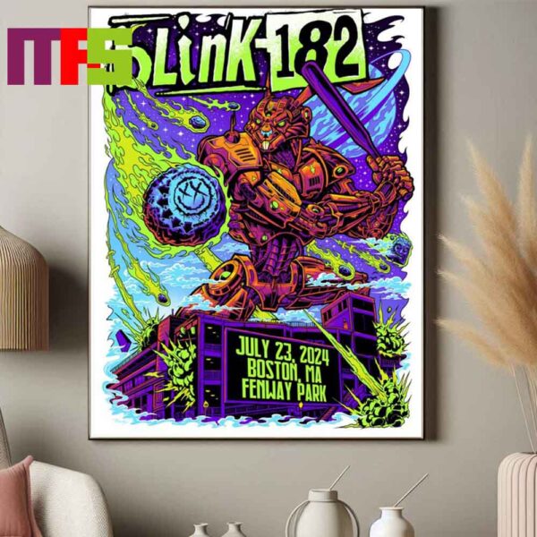 Official Poster Blink-182 At Fenway Park In Boston Massachusetts One More Time Tour 2024 On July 23rd Home Decor Poster Canvas