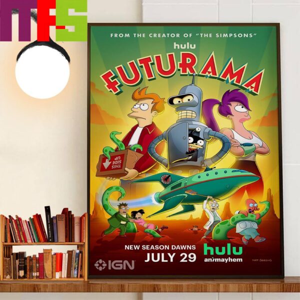 Official Poster Futurama Season 12 Premieres July 29th 2024 On Hulu Wall Decor Poster Canvas