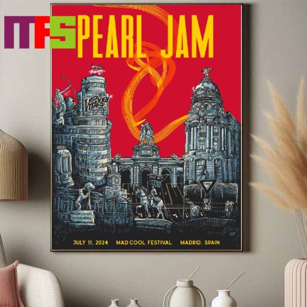 Official Poster Pearl Jam In Madrid Spain Mad Cool Festival 2024 On July 11th Home Decor Poster Canvas