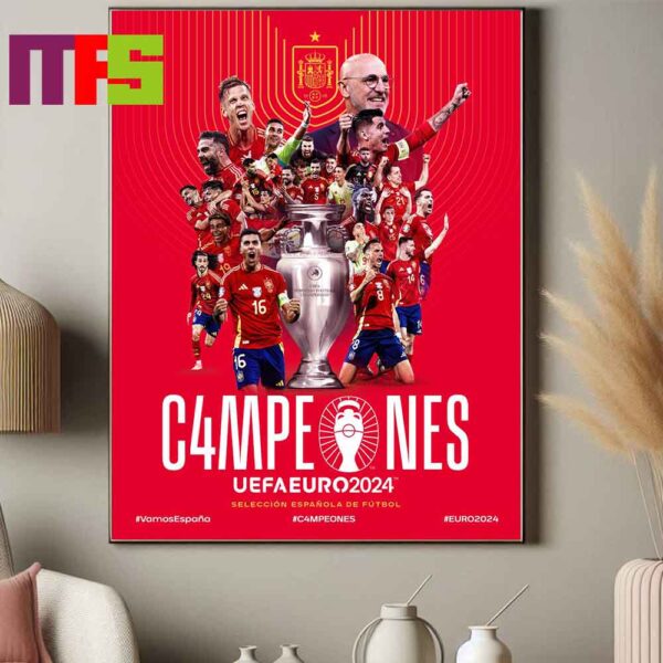 Official Spain Are UEFA Euro Champions 2024 Beat England To Be Wins Euro Champions 2024 Campeons Vamos Espana Home Decor Poster Canvas