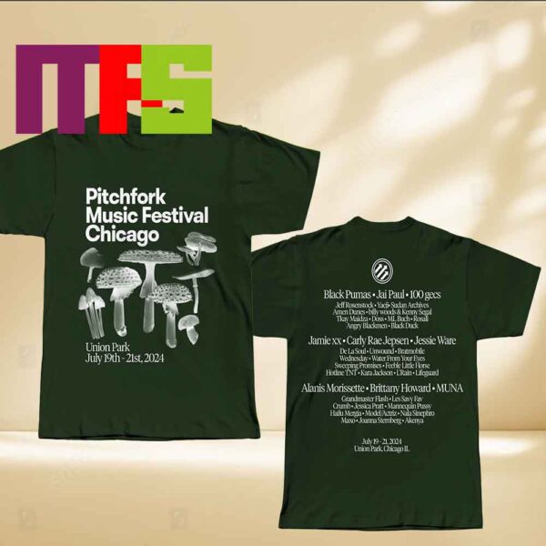 Pitchfork Music Festival Chicago 2024 Union Park In Chicago From July 19-21th Mushroom Two Sided T-Shirt