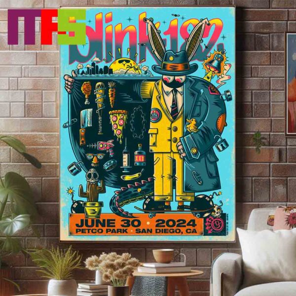 Poster Blink 182 At Petco Park San Diego CA 2024 On June 30th Home Decor Poster Canvas