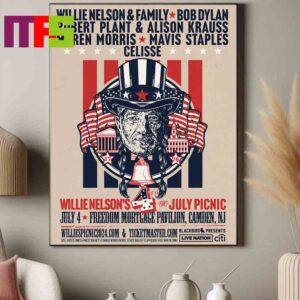 Poster Willie Nelson 2024 4th Of July Picnic At Freedom Mortgage Pavilion Camden NJ Home Decor Poster Canvas