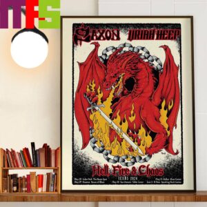 Saxon And Uriah Heep Limited Poster Texas Event 2024 Hell Fire And Chaos Decor Wall Art Poster Canvas