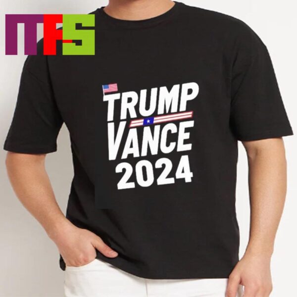 Trump Vance 2024 American Flag With Vance Donald Trump Is Doubling Down On Maga  Essential T-Shirt