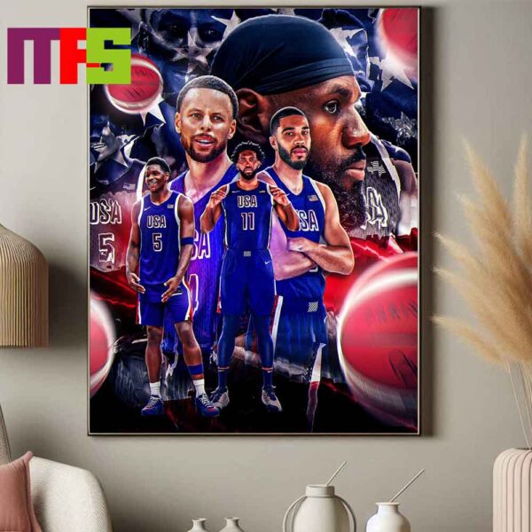 USA Basketball Paris Olympics 2024 Modern Era Dream Team Stephen Curry LeBron James Jayson Tatum Joel Embiid And Anthony Edwards Home Decor Poster Canvas