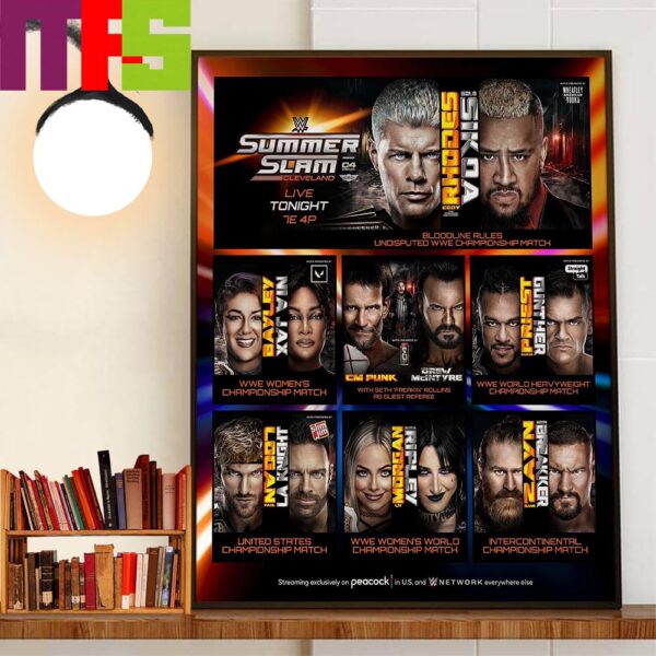 2024 WWE SummerSlam Cleveland Schedule Matchup Home Decor Wall Art Poster Canvas