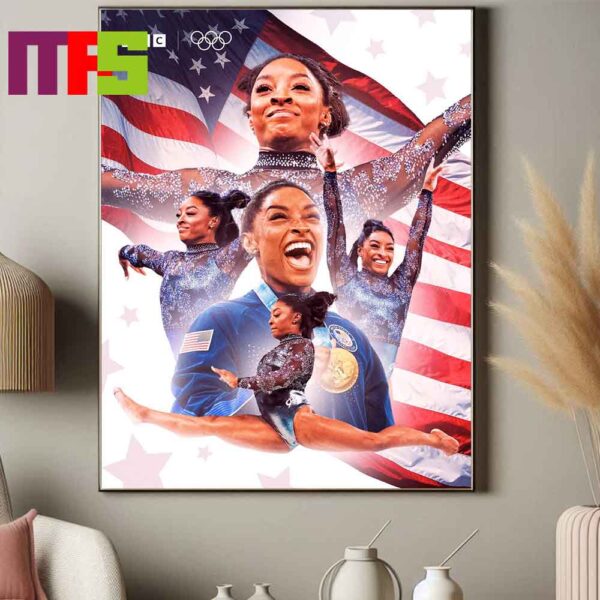 Congrats To Simone Biles Paris Olympics 2024 Won The Womens All-Around Gymnastics Title Home Decor Poster Canvas