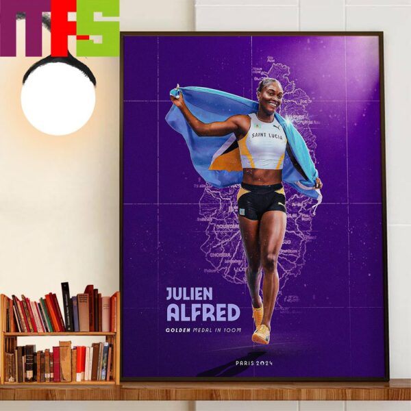 Congratulations To Julien Alfred Golden Medal In 100m At Olympic Paris 2024 Home Decor Wall Art Poster Canvas