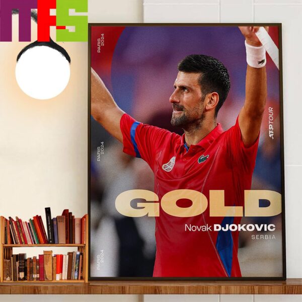 Congratulations To Serbia And Novak Djokovic Is An Olympic Gold Medalist At Olympics Paris 2024 Home Decor Wall Art Poster Canvas