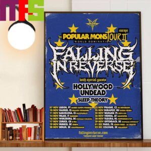 Falling In Reverse At The Popular Mons Tour II World Domination In Europe With Specials Guests Hollywood Undead And Sleep Theory Wall Decor Poster Canvas Falling In Reverse At The Popular Mons Tour II World Domination In Europe With Specials Guests Hollywood Undead And Sleep Theory Wall Decor Poster Canvas
